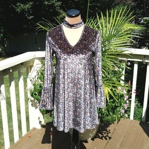 Chlah Floral Velour Dress Euc